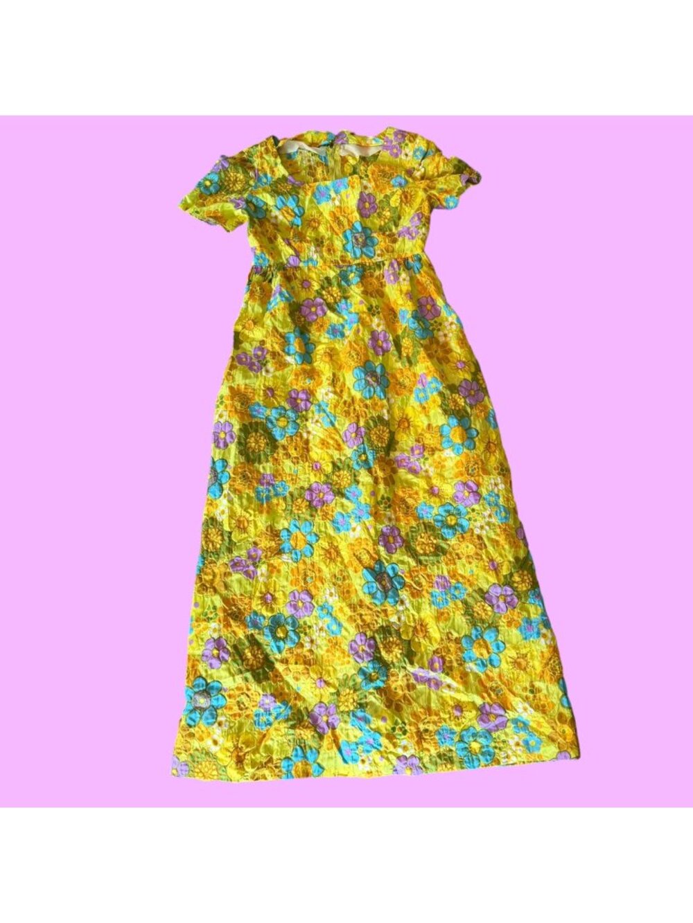 Vintage Groovy Psychedelic Floral Flower Power Mumu Maxi Dress S